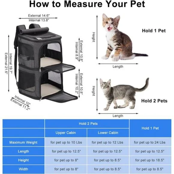 2-in-1 Double Pet Carrier Backpack for Small Cats and Dogs